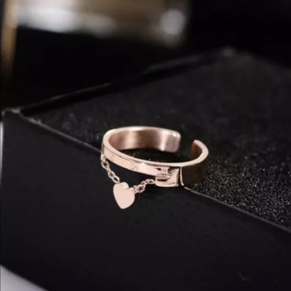 Ring Heart Chain Dangle Open Rose Gold luxury - Picture 2 of 4